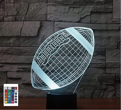 SUPERRUIDALONG 3D American Football Nachtlichter Fernbedienung 16 Farben Illusion Acryl LED Tisch Nachttisch Lampe Kinder Schlafzimmer Schreibtisch Dekor Geburtstag Geschenke Spielzeug für Kinder