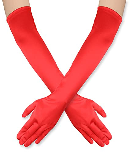 SAVITA 52cm Lange Damenhandschuhe, Lange Ellbogen Satinhandschuhe Opernhandschuhe Dehnbare 1920er Handschuhe für Frauen Mädchen Abendparty Tanz, Handpflege Feuchtigkeitsspendend (Rot)