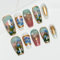 Sun&Beam Nails Handmade Press On Nail Long Coffin Ballerina Painting Gree Acrylic Fake Tip 3D Design Art Charms Cute with Storage Box 10 Pcs (#31 Painting | Green S)