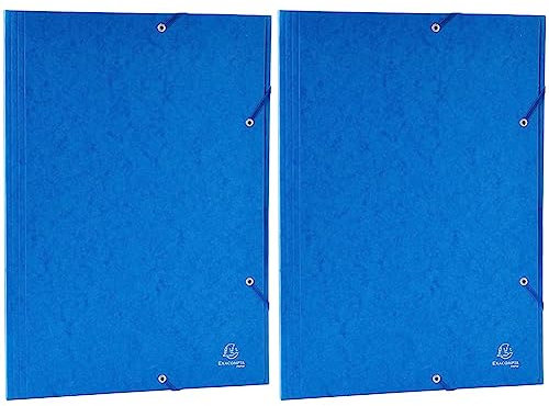 Exacompta 59507E Sammelmappe (Gummizug, 3 Klappen, Manila Karton 600 gm², für DIN A3, 29,7 x 42 cm) 1 Stück blau (Packung mit 2)