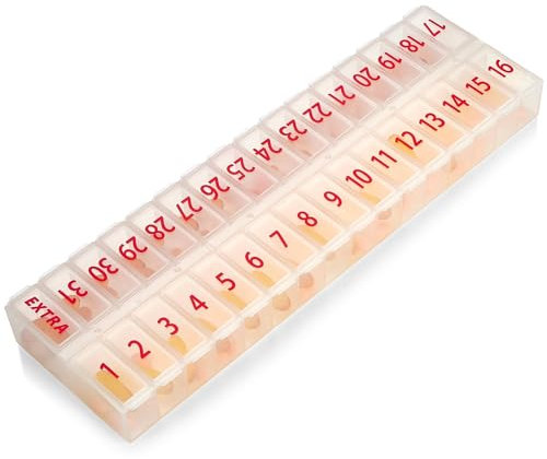 MEDca Großer Pillen-Organizer, monatlich, 32 Fächer, 30 Tage, 1 Mal pro Tag, großes Fach für Medikamente, BPA-freier Kunststoff, abnehmbarer Deckel für einfaches Befüllen von Medikamenten, Vitaminen,