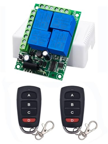 QIACHIP Interruttore di Telecomando remoto senza fili 4 canali AC 220V 230V 240V 10A 433 Mhz RF ricevitore relè con 2 trasmettitori per motore porta del garage tapparelle luci e pompe