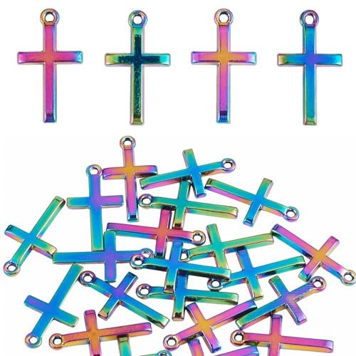 COGCHARGER 25 Stück mehrfarbige Kreuz-Anhänger, Regenbogenfarben, Legierung, Jesus-Kruzifix, Charms für Rosenkranz, Halskette, Armband, Schmuckherstellung, Bastelbedarf, Kein Edelstein