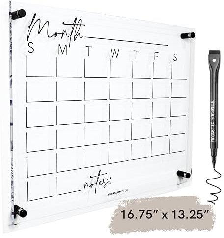 Premium Acryl-Kalender für die Wand (42,5 x 33,7 x 0,6 cm), Acryl-Familien-Wandkalender, transparenter Kalender für die Wand, Kalender, trocken abwischbare Tafel für Wand, Zuhause, Büro oder