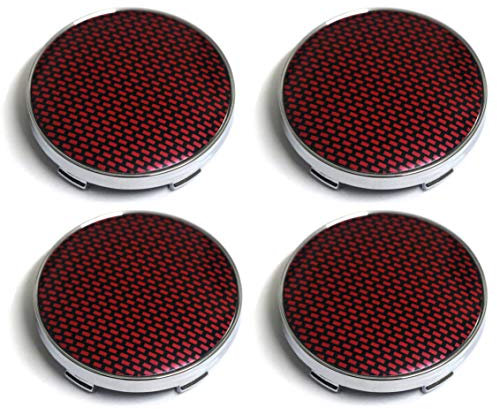 PTDecals 4X 60mm Nabendeckel Radnabenkappen Felgen mit Kohlefaser-Muster Raster-Aufkleber Aufkleber für Fahrzeug Auto Universal Radnabenabdeckung Abdeckungen (Silber ROT)