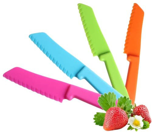 ZLXFT Kit Couteau Enfant,4 Pièces Couteau de Cuisine pour Enfants,Couteau Cuisine Enfant,Couteau Plastique,Couteau à Pâtisserie pour Enfants,Fruit,Pain,Gâteau,Couteau à laitue