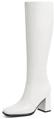 MIRAAZZURRA Stivali da Donna Globig Alti a Punta Quadrata Chunky Con Tacco Alto, Bianco, 37 EU