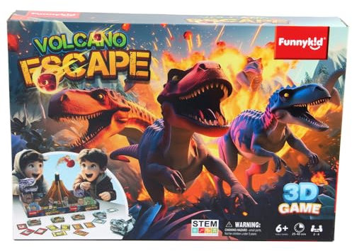 Dinosaurier-Vulkanfluchtspiel, Brettspiel, Gesellschaftsspiel, Familienspiel, erfordert Zusammenbau, für 2-4 Spieler, Spielzeit 25-40 Minuten, geeignet für Kinder.