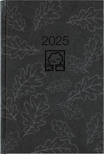 Zettler - Buchkalender 2025 schwarz, 14,5x21cm, Taschenkalender mit 392 Seiten im Kartoneinband, 1 Tag auf 1 Seite, Tages-, und Wochen- und Zinstagezählung, Blauer Engel und deutsches Kalendarium
