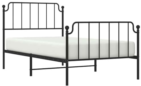 vidaXL Bettgestell, Bettrahmen mit Lattenrost Metallbeinen, Bett Gästebett mit Kopfteil Fußteil, Metallbett Einzelbett Schlafzimmerbett, Schwarz 100x200cm Metall