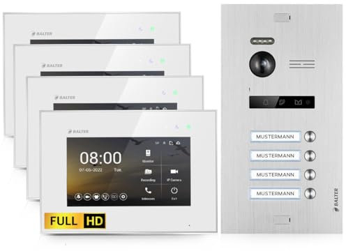 BALTER EVO HD Video Türsprechanlage Silver für 4 Familienhaus Kit, 4x Monitor 7