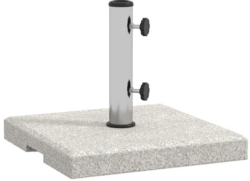 Outsunny Base de sombrilla de jardín de 25 kg para mástiles de Ø32 mm, Ø38 mm y Ø48 mm, Base de sombrilla de Granito y Acero Inoxidable con pomos Laterales y Asas, 38x38x38 cm, Gris
