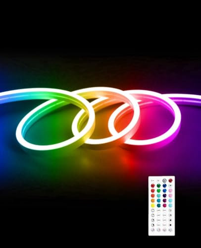 ShineBurky RGB LED Strip 5M, Flexible Neon Lichter mit Fernbedienung Und App Steuerung, IP65 Wasserdicht Neon Lichtband, für Schlafzimmer, Spielzimmer