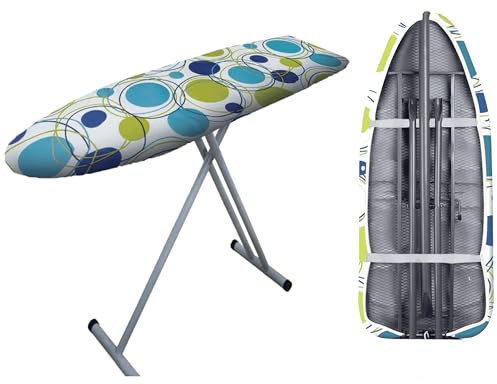 Copriasse da Stiro Compatibile per Asse da Stiro Foppapedretti 128x50cm, Copri Asse da Stiro di Ricambio con 2 Ganci a Strappo e Molla Elastica, Copertura Copriasse da Stiro Universale 100% Cotone