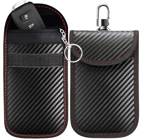 gelpretty 2 Stück Keyless Go Schutz Autoschlüssel, Leder Autoschlüssel Box, Schwarz Autoschlüssel Hülle, Schlüsseltasche zum Diebstahlschutz RFID Blocker Schlüsseletui