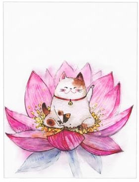 JIUJIUJIU Wall Art Poster Lucky Cat Sitting on Lotu Mural Artwork Canvas Prints Picture Painting For Living Room Home Office Decorations