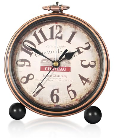 MEGYAD Retro Wecker Analog Ohne Ticken Lautlos: Tischuhr Vintage Silent Kleine Nachttischuhr Batteriebetrieben, Vintage Tischuhr Analog für Schlafzimmer Wohnzimmer Kinder