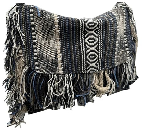 Umhängetasche für Herren und Damen, Hippie-Tasche, Bohemian, Vintage, groß, robust, wasserdicht, Reisen, Sport, Arbeit, Party, Festival, mit Reißverschluss, Blau / Weiß, bunt