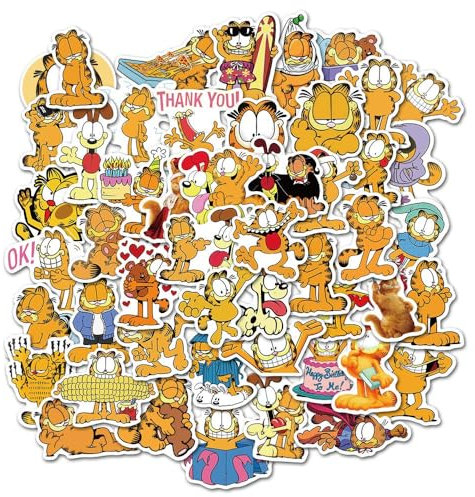 Garfield & Odie Vinyl-Aufkleber für Laptops, Handys, Koffer, Konsolen, Wände, Gepäck, Bücher, Flaschen, 3–5 cm, 50 Aufkleber (je 1 Design)