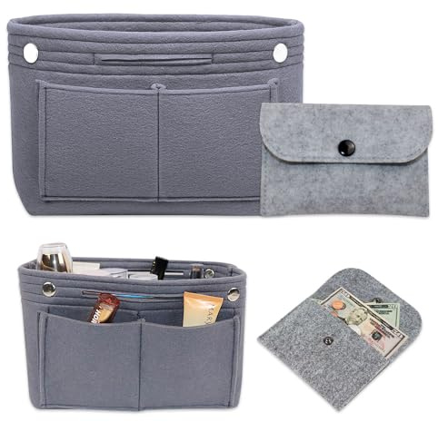 WUERKIYA Handtaschen Organizer, Filz Taschenorganizer, Filz Taschenorganizer mit Mehrere Fächer, Bag in Bag Organizer mit Reißverschluss, Innentaschen für Handtaschen (9.4 x 3.15 x 5.9 Inch)