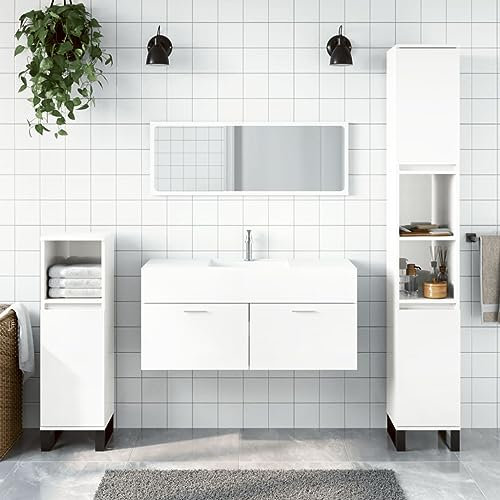 ShGaxin Badschrank mit Spiegel Hochglanz-Weiß Holzwerkstoff, Bad Kommode, Badezimmer Möbel, Badzimmer Schrank, Aufbewahrungsschrank, Bad Schrank - 833888