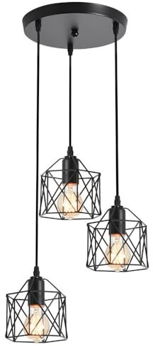 SHUANGZ Lámparas De Araña Americanas con Isla De Cocina, Color Negro Pantalla Colgante De Granero Colgante Accesorio De Iluminación Colgante con Pantalla Vintage Lámpara Regulable E27 60W para Cocina