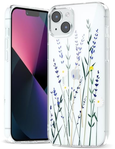Svanove for iPhone 13 Mini/ 12 Mini Case Flower, Girly Cute Clear Floral Aesthetic Design, Slim Thin Transparent Hard Shell Plastic Phone Case for Women Girls, Trendy Elegant Pattern, Daisy