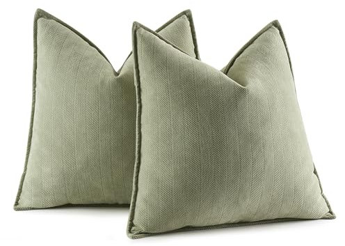 MIULEE 2er Kissenbezug 50x50 Bohnengrün Chenille Kissenbezüge Kissenhülle Sofakissen dekokissen zierkissen Elegantes Design für Couch Sofa Wohnzimmer
