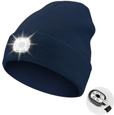 Funmo Geschenke für Kinder Weihnachten Mütze mit LED Licht,Mütze Herren Damen Strickmütze,LED Scheinwerfer wasserdichte Winterwärmer Strick Nachthüte