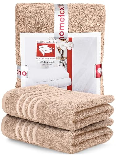 DecoHomeTextil Handtuch-Set 2 Badetücher 70 x 140 cm in Beige aus 100% Baumwolle, hochwertig, kuschelweich und saugstark