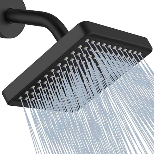 Soffione Doccia, Soffione Doccia a Pioggia ad Alta Pressione Quadrato, Design di Lusso di Qualità Premium, Sostituzione Regolabile e Facile da Pulire Per i Soffioni Doccia Del Tuo Bagno (Nero, 15 cm)