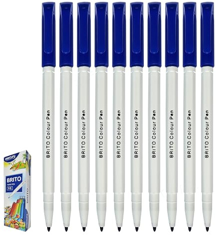 BLUE Fineliner Pens, Pack of 10, Fine Point, VMBRIF, Perfect for Writing Pens, Comfortable Grip, iVAIDEX