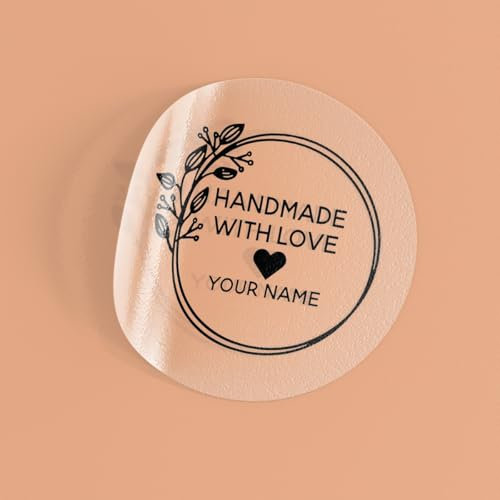Adesivi trasparenti personalizzati - Decalcomanie in vinile trasparenti personalizzate con design fatto a mano con amore e il tuo nome per piccole imprese e imballaggi
