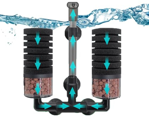 OsAtNb Doppelter Schwammfilter für Aquarien, leiser Luftfilter, tauchfähiger Schaumstofffilter mit Schwamm, biochemischer Filter für Aquarien, Sauerstofferhöhung und Wasserreinigung | für Frisch und Salzwasser,Sauerstofferhöhung,Wasserreinigung,leise Luftfilter,tauchfähiger Schaumstofffilter,Luft angetrieben