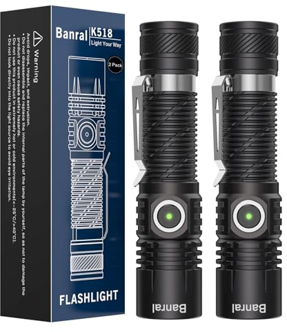 Rechargeable Tactical Flashlights, High Lumens Small Mini USB-C LED Flashlight, Compact EDC Flash Light, 4 Modes&Memory Function, Waterproof Pocket Lights for Home,Camping,Emergency (2, Black)