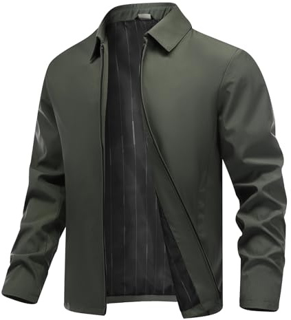 Allthemen Mens Casual Jacket Zipper Lapel Coat Loose Fit Green S
