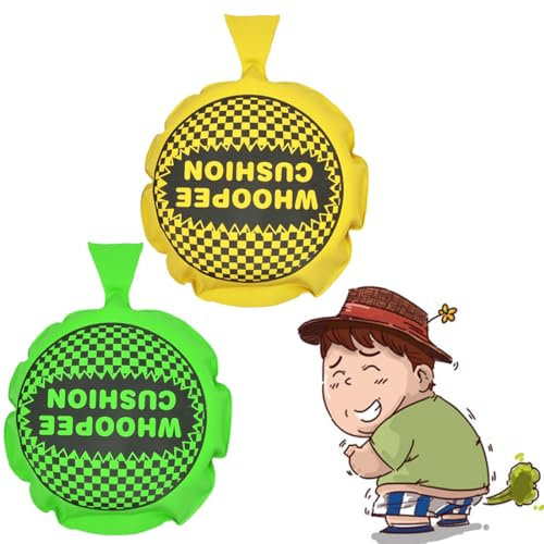 SIRLOMU Cojín Retro para Pedos, 2 Piezas, Artículos de Broma, Cojín de Pedos y Bromas para Fiestas (Amarillo y Verde)