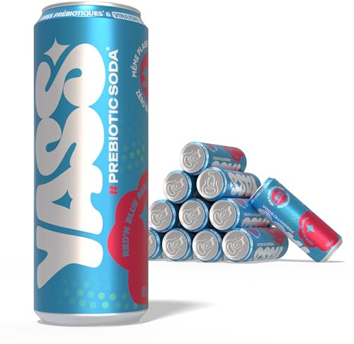 YASS Soda Prébiotique - Saveur RED'N BLUE BERRIES - Le Soda Sain & Stylé qui Prend Soin de Ton Ventre 6.6g de Fibres et -60% de sucre-12 canettes de 33cl