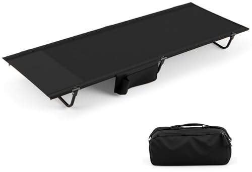 FANTASK Lettino da campeggio con tasca laterale per campeggio, viaggi, spiaggia, letto pieghevole portatile, portata 150 kg, 193 x 70 cm