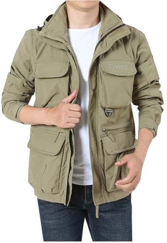 Men's Outdoor Waterproof Jackets with Detachable Hood & Sleeves Lightweight Windproof Raincoat Loose Fit Multi Pockets Athletic Wear Outdoors Camping Hiking Jacket Plus Size