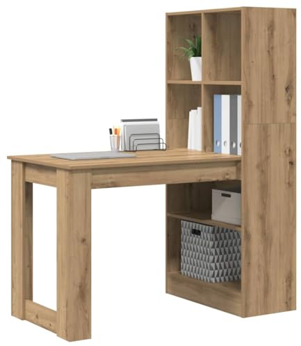 vidaXL Oak Desk, 122 x 67 x 145 cm, with Full of Storage, Modern and Compact Style, Ideal for Home Office or Studying. Just Need a Screwdriver to Assemble, Wall Mount
