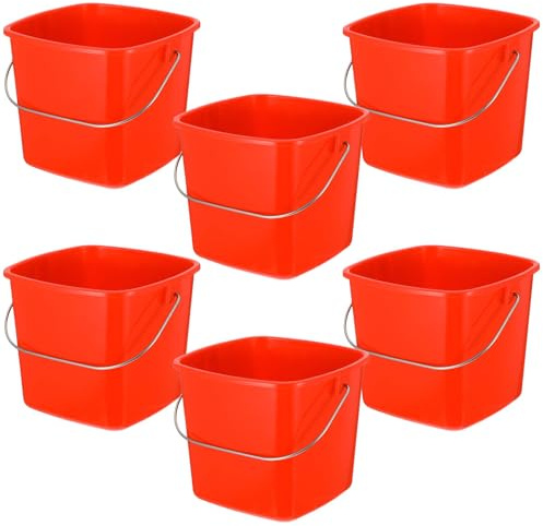 Kifmurase 6 Pcs 3 Quart Plastic Cleaning Bucket, Small Square Detergent Pail with Handles, Utility Bucket for Home, Office, Kitchen, School, Commercial Use,(Red)