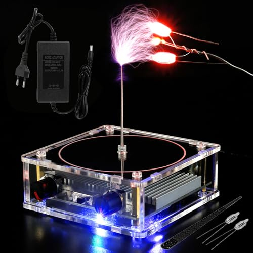 BAODBF Music Tesla Coil Lautsprecher Teslaspule aus Acryl Blitze | Berührbarer Lichtbogen Plasma Generator mit Bluetooth für Unterricht Experiment Spielzeug Physikalische Funken 90x90 mm