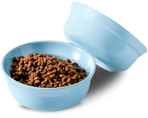 Blue Ceramic Dog Bowl Set with Metal Stand, 5 inch Wide, Food and Water Bowls