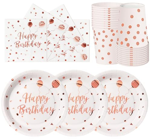 hailstones Oro Bianco Rosa 72 Pezzi Stoviglie di Carta per Compleanno Bambini: Piatti, Bicchieri, Tovaglioli - 24 Ospiti