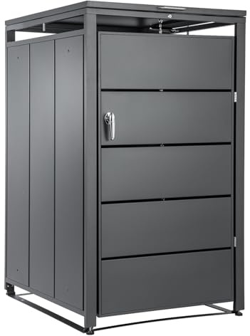 1er Stahl Mülltonnenbox 240L wetterfest mit Soft-Close & Magnetverschluss Mülltonnenverkleidung mit Türen, Gasdruckdämpfer, Deckelseilzug & Magnetverschluss, für EIN- und Mehrfamilienhäuser