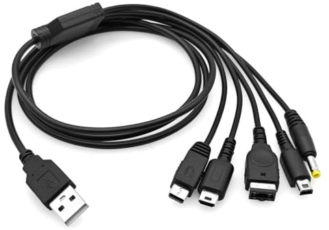 JZK 1,2 m Cavo di ricarica USB 5-in-1 per console per Nintendo & per PSP