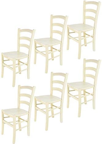 t m c s Tommychairs - Set 6 sillas Venice para Cocina y Comedor, Estructura en Madera de Haya Color anilina Blanca y Asiento en Madera