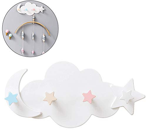 Comtervi Wolken Selbstklebend Haken für Wand und Tapete Kinderzimmer Regal Wandregal Kinderregal Kindergarderobe Selbstklebend Haken Ohne Bohren mit 4 Haken 29 * 14cm