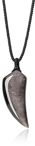 COAI Geschenkideen Unisex Surferkette Mehrfasen Spitzer Anhänger Wolfszahn Anhänger aus Silbernem Obsidian